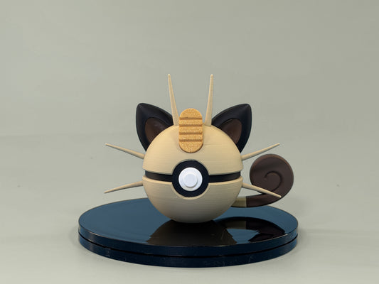 Meowth Inspired Ball — front view, cream and brown design