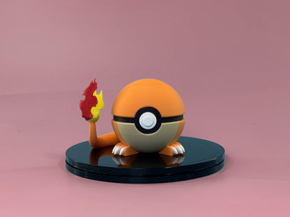Charmander Inspired Ball — front view, orange fire-type design on dark background