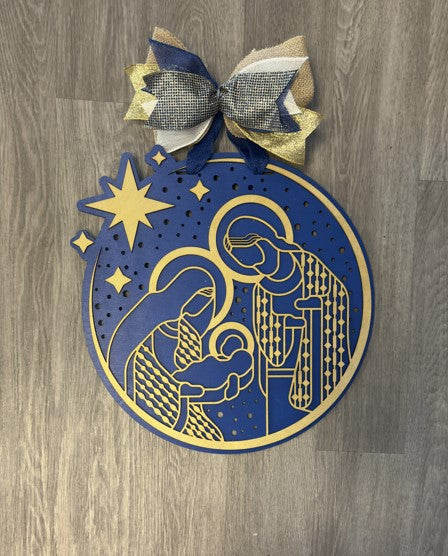 Mary & Joseph Nativity Scene Christmas Round Sign
