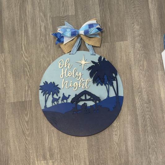 "Oh Holy Night" with Nativity Scene Christmas Round Sign