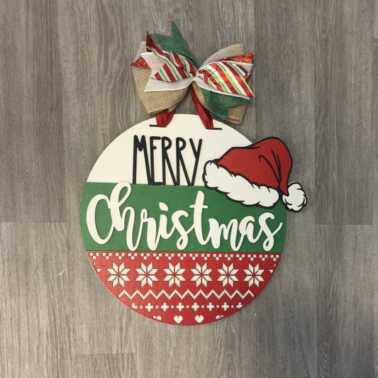 "Merry Christmas" with Sweater Design and Santa Hat Christmas Round Sign