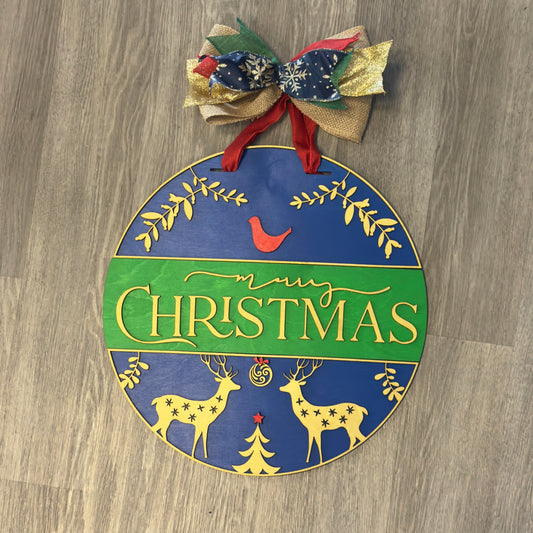 "Merry Christmas" with Decorative Double Deer Christmas Round Sign